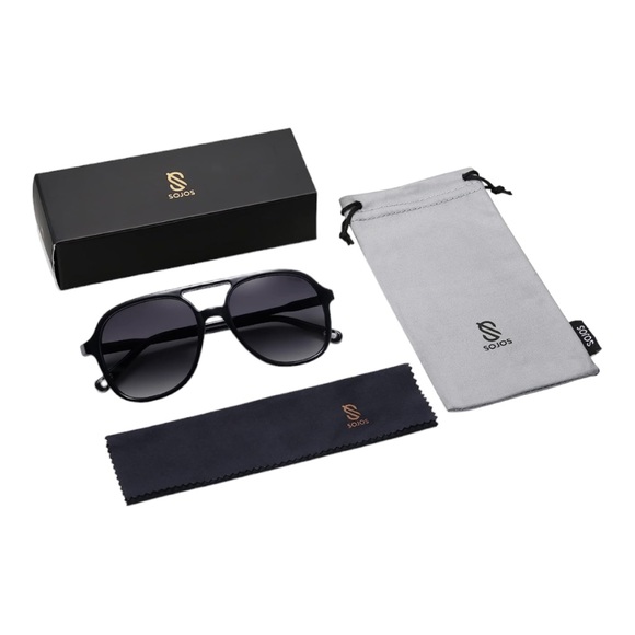 SOJOS Black/Gray Retro Square Polarized Aviator Sunglasses - Picture 2 of 6